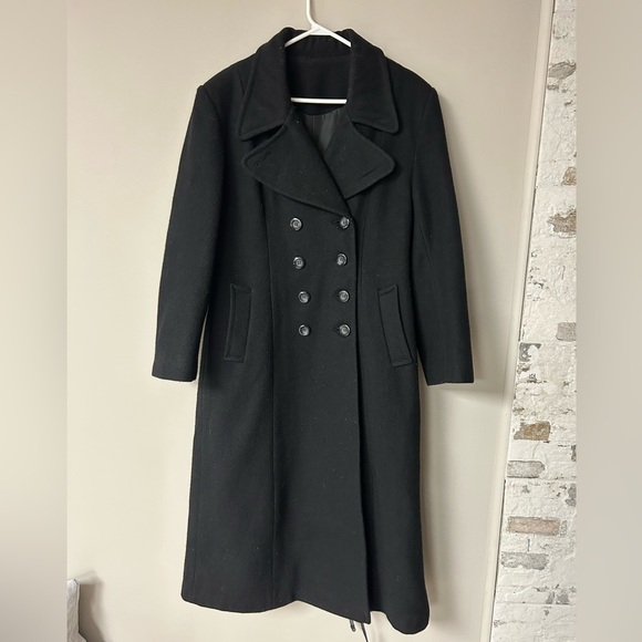 Vintage Sequence Black Wool Blend Long Trench Coat - Picture 1 of 9
